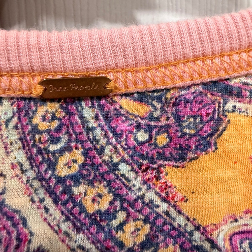 Free People Paisley Print Long Sleeve Peplum Top Orange Pink Multi Color Relaxed - Picture 3 of 6